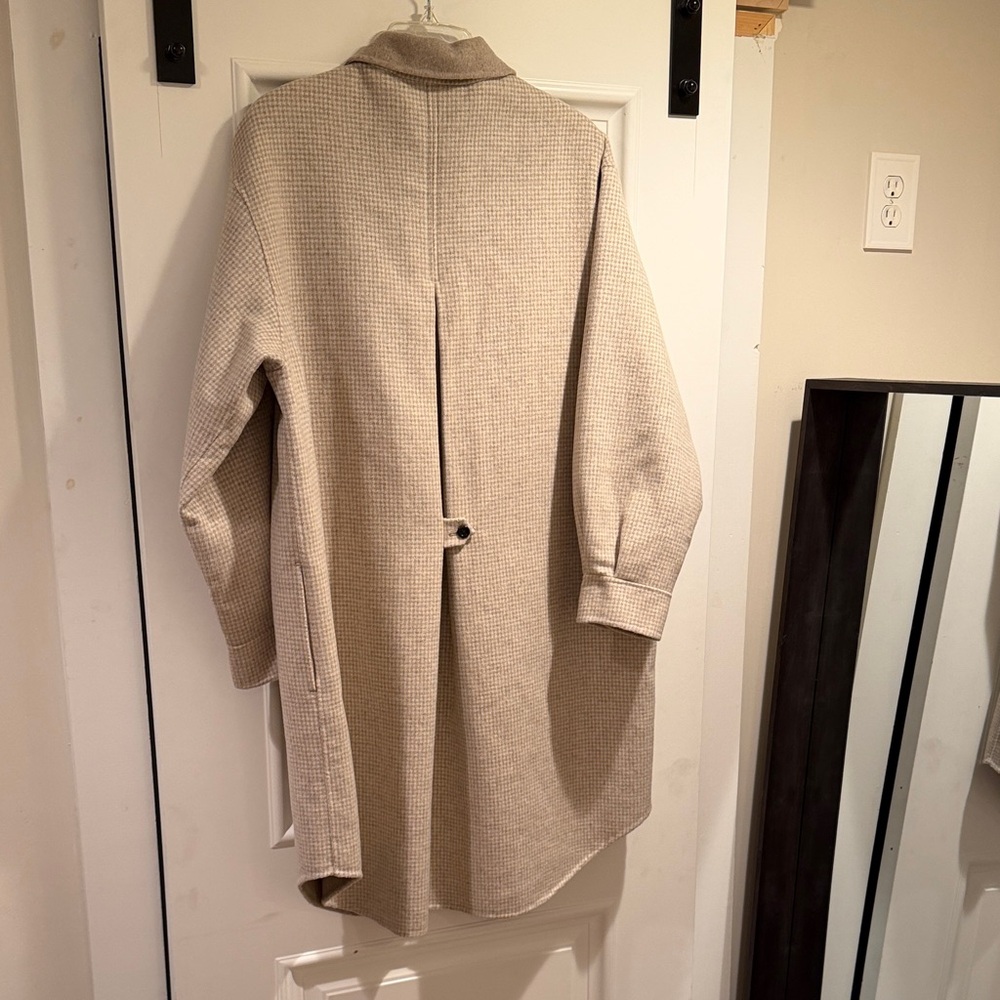 Zara Light Beige soft wool Checkered Shirt Jacket - Picture 5 of 6